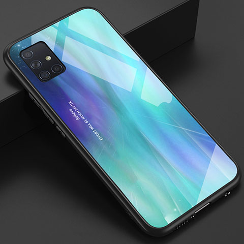 Silikon Schutzhülle Rahmen Tasche Hülle Spiegel für Samsung Galaxy A51 4G Cyan