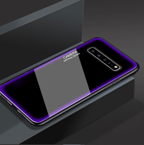 Silikon Schutzhülle Rahmen Tasche Hülle Spiegel für Samsung Galaxy S10 5G SM-G977B Violett