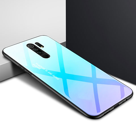 Silikon Schutzhülle Rahmen Tasche Hülle Spiegel für Xiaomi Redmi 9 Hellblau