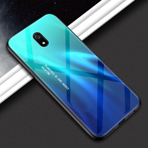 Silikon Schutzhülle Rahmen Tasche Hülle Spiegel M01 für Xiaomi Redmi 8A Cyan