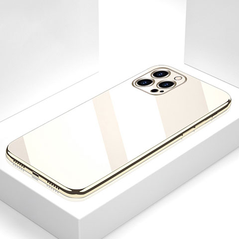 Silikon Schutzhülle Rahmen Tasche Hülle Spiegel M05 für Apple iPhone 15 Pro Gold