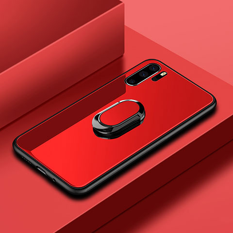 Silikon Schutzhülle Rahmen Tasche Hülle Spiegel mit Fingerring Ständer für Huawei P30 Pro New Edition Rot
