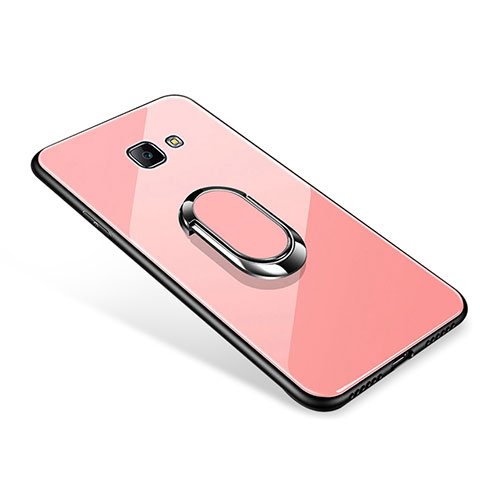 Silikon Schutzhülle Rahmen Tasche Hülle Spiegel mit Fingerring Ständer für Samsung Galaxy J7 Prime Rosegold