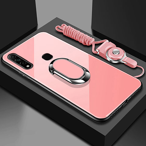 Silikon Schutzhülle Rahmen Tasche Hülle Spiegel mit Magnetisch Fingerring Ständer für Oppo A8 Rosa