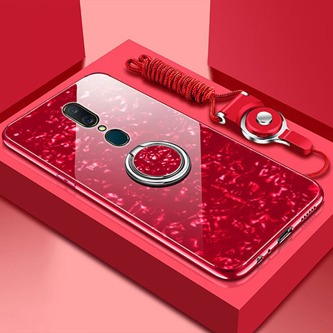 Silikon Schutzhülle Rahmen Tasche Hülle Spiegel mit Magnetisch Fingerring Ständer für Oppo A9X Rot