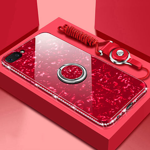 Silikon Schutzhülle Rahmen Tasche Hülle Spiegel mit Magnetisch Fingerring Ständer für Oppo AX5 Rot