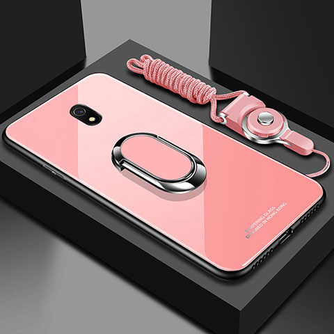 Silikon Schutzhülle Rahmen Tasche Hülle Spiegel mit Magnetisch Fingerring Ständer für Xiaomi Redmi 8A Rosa