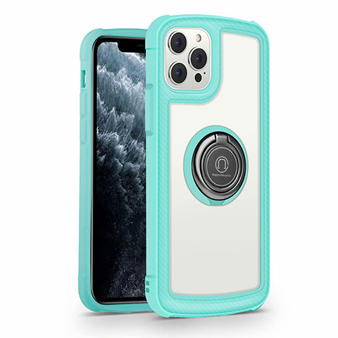 Silikon Schutzhülle Rahmen Tasche Hülle Spiegel mit Magnetisch Fingerring Ständer N01 für Apple iPhone 12 Pro Cyan