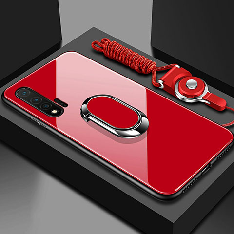 Silikon Schutzhülle Rahmen Tasche Hülle Spiegel mit Magnetisch Fingerring Ständer T01 für Huawei Nova 6 5G Rot
