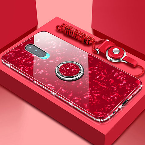 Silikon Schutzhülle Rahmen Tasche Hülle Spiegel mit Magnetisch Fingerring Ständer T01 für Oppo R17 Pro Rot