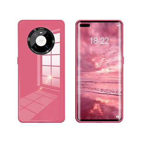 Silikon Schutzhülle Rahmen Tasche Hülle Spiegel T01 für Huawei Mate 40 Pro Fuchsie