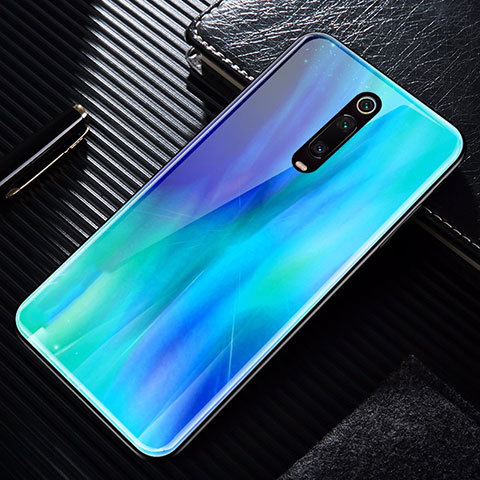 Silikon Schutzhülle Rahmen Tasche Hülle Spiegel T02 für Xiaomi Mi 9T Hellblau