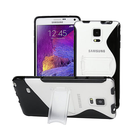 Silikon Schutzhülle S-Line Stand Hülle Durchsichtig Transparent für Samsung Galaxy Note 4 Duos N9100 Dual SIM Schwarz