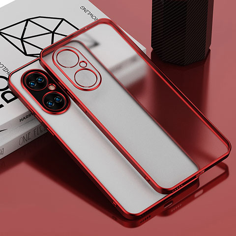 Silikon Schutzhülle Ultra Dünn Flexible Tasche Durchsichtig Transparent AN1 für Huawei P50 Rot