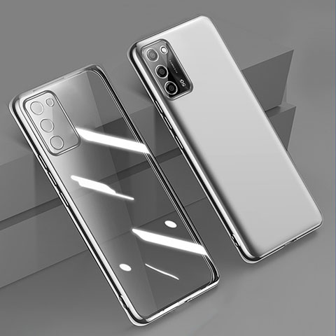 Silikon Schutzhülle Ultra Dünn Flexible Tasche Durchsichtig Transparent H01 für Oppo A55 5G Silber