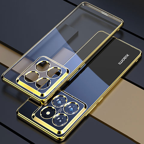 Silikon Schutzhülle Ultra Dünn Flexible Tasche Durchsichtig Transparent H01 für Xiaomi Mi 14 Pro 5G Gold