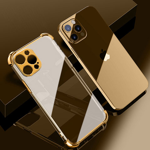 Silikon Schutzhülle Ultra Dünn Flexible Tasche Durchsichtig Transparent H06 für Apple iPhone 15 Pro Max Gold