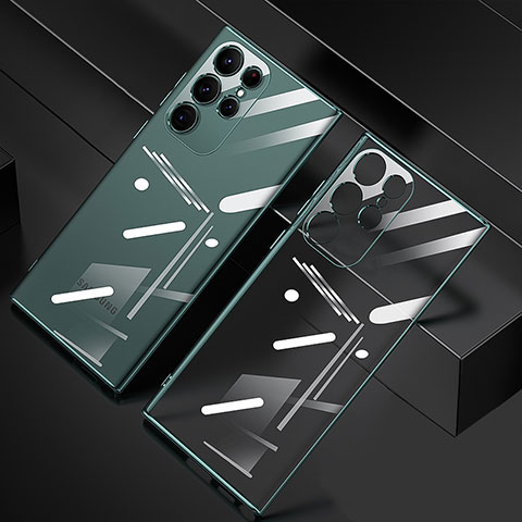Silikon Schutzhülle Ultra Dünn Flexible Tasche Durchsichtig Transparent H06 für Samsung Galaxy S22 Ultra 5G Grün