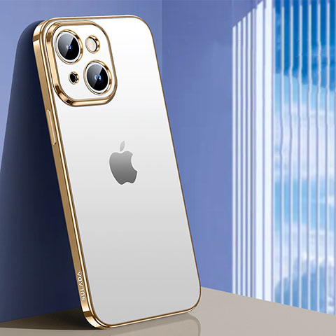 Silikon Schutzhülle Ultra Dünn Flexible Tasche Durchsichtig Transparent LD1 für Apple iPhone 14 Gold