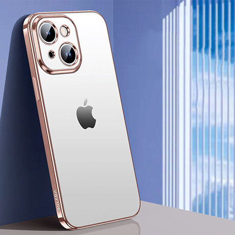 Silikon Schutzhülle Ultra Dünn Flexible Tasche Durchsichtig Transparent LD1 für Apple iPhone 15 Plus Rosegold