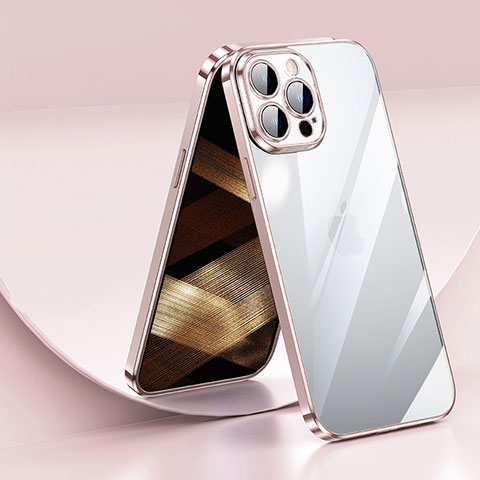 Silikon Schutzhülle Ultra Dünn Flexible Tasche Durchsichtig Transparent LD2 für Apple iPhone 14 Pro Max Rosegold