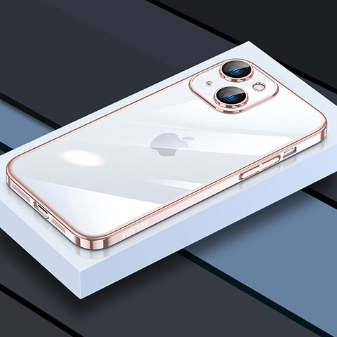 Silikon Schutzhülle Ultra Dünn Flexible Tasche Durchsichtig Transparent LD4 für Apple iPhone 14 Rosegold