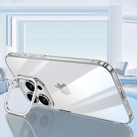 Silikon Schutzhülle Ultra Dünn Flexible Tasche Durchsichtig Transparent LD6 für Apple iPhone 14 Pro Silber