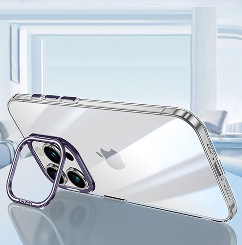 Silikon Schutzhülle Ultra Dünn Flexible Tasche Durchsichtig Transparent LD6 für Apple iPhone 15 Pro Violett