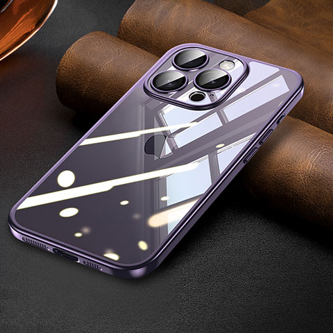 Silikon Schutzhülle Ultra Dünn Flexible Tasche Durchsichtig Transparent LD7 für Apple iPhone 14 Pro Max Violett