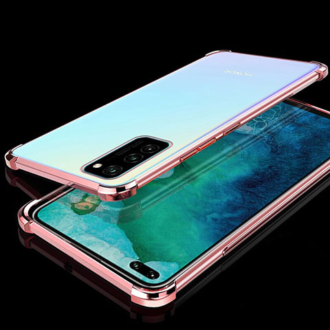 Silikon Schutzhülle Ultra Dünn Flexible Tasche Durchsichtig Transparent S02 für Huawei Honor V30 5G Rosegold