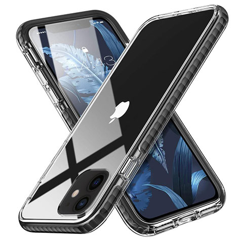 Silikon Schutzhülle Ultra Dünn Flexible Tasche Durchsichtig Transparent S03 für Apple iPhone 12 Schwarz