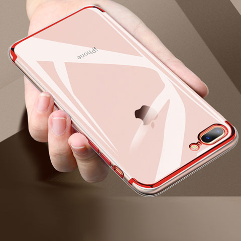 Silikon Schutzhülle Ultra Dünn Tasche Durchsichtig Transparent A02 für Apple iPhone 7 Plus Rot