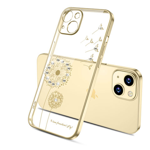 Silikon Schutzhülle Ultra Dünn Tasche Durchsichtig Transparent Blumen für Apple iPhone 13 Mini Gold