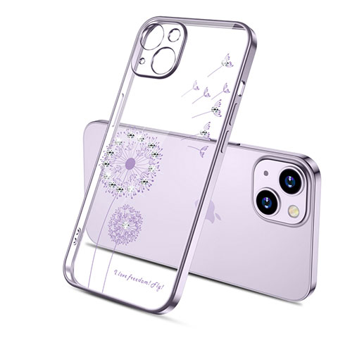 Silikon Schutzhülle Ultra Dünn Tasche Durchsichtig Transparent Blumen für Apple iPhone 15 Plus Violett