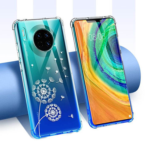 Silikon Schutzhülle Ultra Dünn Tasche Durchsichtig Transparent Blumen für Huawei Mate 30 5G Weiß