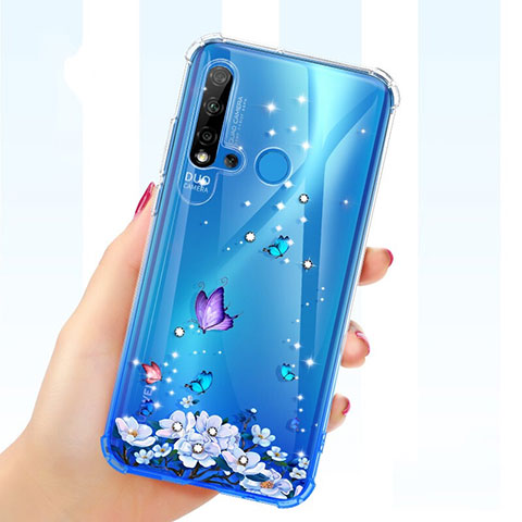 Silikon Schutzhülle Ultra Dünn Tasche Durchsichtig Transparent Blumen für Huawei Nova 5i Violett