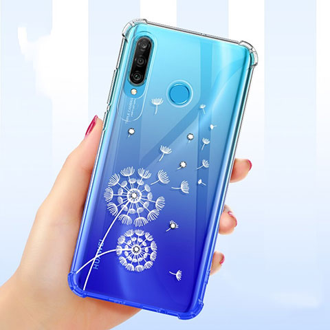 Silikon Schutzhülle Ultra Dünn Tasche Durchsichtig Transparent Blumen für Huawei P30 Lite XL Weiß