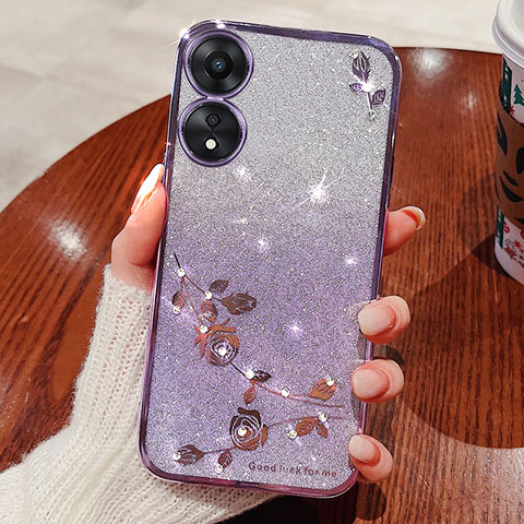 Silikon Schutzhülle Ultra Dünn Tasche Durchsichtig Transparent Blumen für Oppo A18 Violett