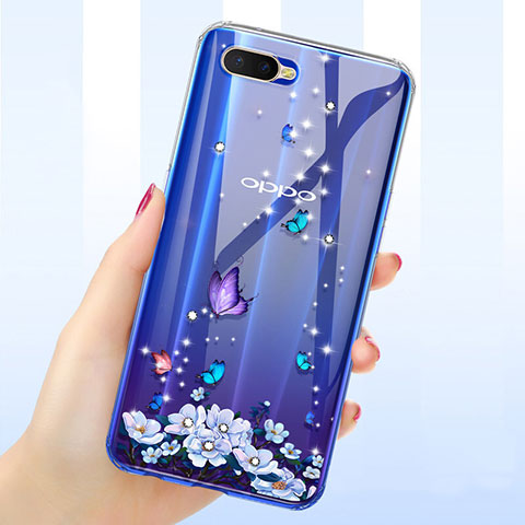 Silikon Schutzhülle Ultra Dünn Tasche Durchsichtig Transparent Blumen für Oppo K1 Violett