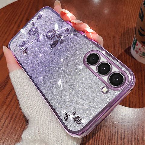 Silikon Schutzhülle Ultra Dünn Tasche Durchsichtig Transparent Blumen für Samsung Galaxy S22 5G Violett