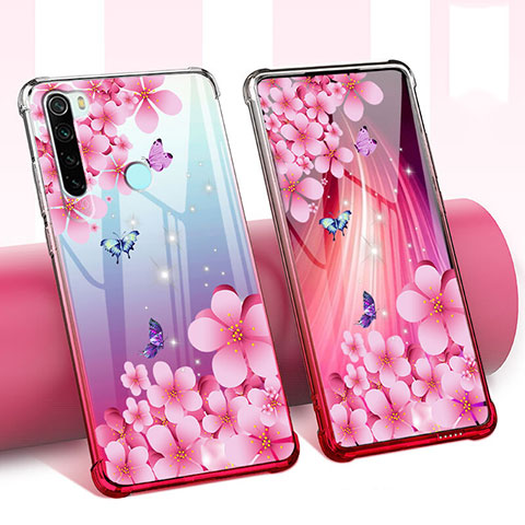 Silikon Schutzhülle Ultra Dünn Tasche Durchsichtig Transparent Blumen für Xiaomi Redmi Note 8 (2021) Pink