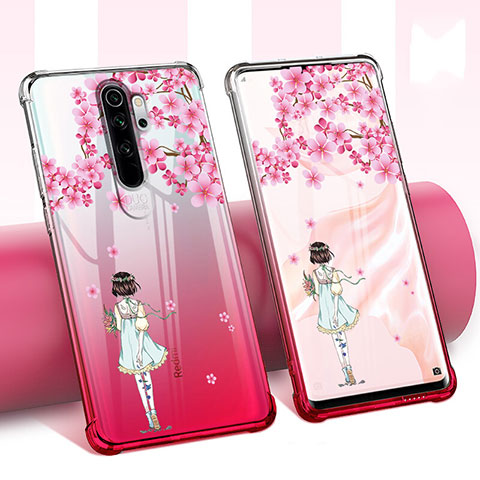 Silikon Schutzhülle Ultra Dünn Tasche Durchsichtig Transparent Blumen für Xiaomi Redmi Note 8 Pro Rot