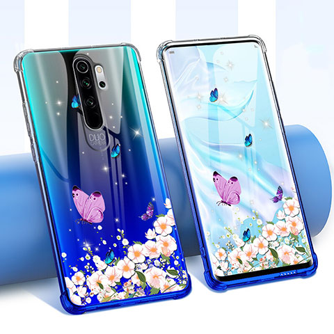 Silikon Schutzhülle Ultra Dünn Tasche Durchsichtig Transparent Blumen für Xiaomi Redmi Note 8 Pro Violett