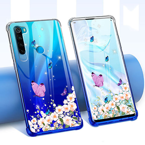 Silikon Schutzhülle Ultra Dünn Tasche Durchsichtig Transparent Blumen für Xiaomi Redmi Note 8T Violett