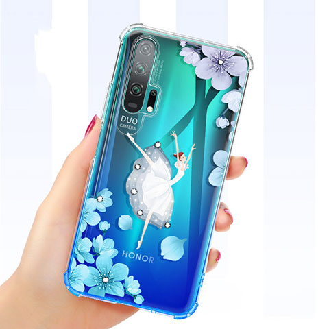 Silikon Schutzhülle Ultra Dünn Tasche Durchsichtig Transparent Blumen K01 für Huawei Honor 20 Pro Cyan