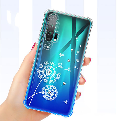 Silikon Schutzhülle Ultra Dünn Tasche Durchsichtig Transparent Blumen K01 für Huawei Honor 20 Pro Weiß