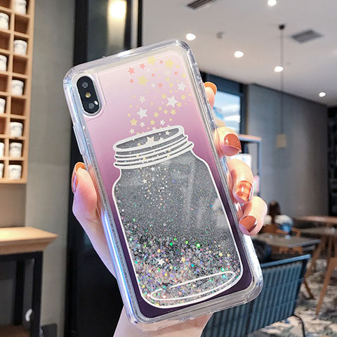 Silikon Schutzhülle Ultra Dünn Tasche Durchsichtig Transparent Blumen T01 für Apple iPhone Xs Max Grau