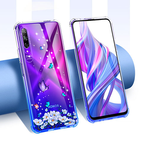 Silikon Schutzhülle Ultra Dünn Tasche Durchsichtig Transparent Blumen T01 für Huawei Honor 9X Pro Violett