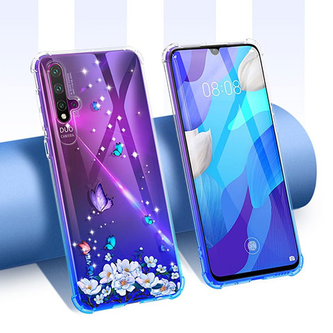 Silikon Schutzhülle Ultra Dünn Tasche Durchsichtig Transparent Blumen T01 für Huawei Nova 5 Pro Violett