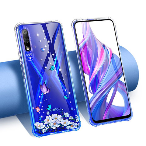 Silikon Schutzhülle Ultra Dünn Tasche Durchsichtig Transparent Blumen T01 für Huawei P Smart Z (2019) Violett